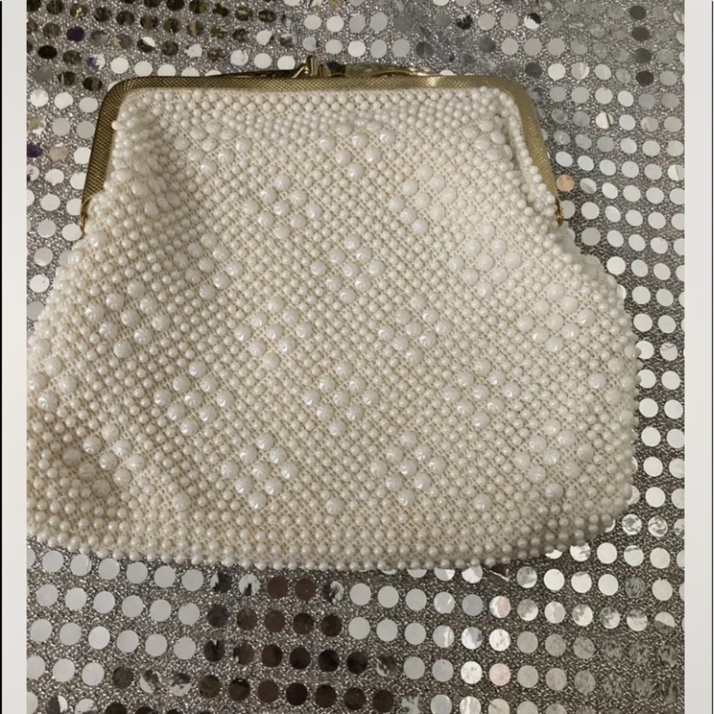 Vintage evening bag white beaded